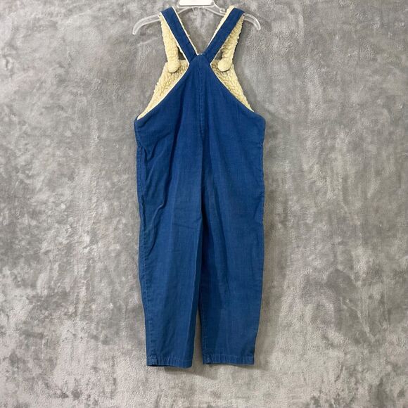 Vintage Kids corduroy / Sherpa upper lined overalls raccoon panel 4T snag - Picture 3 of 11